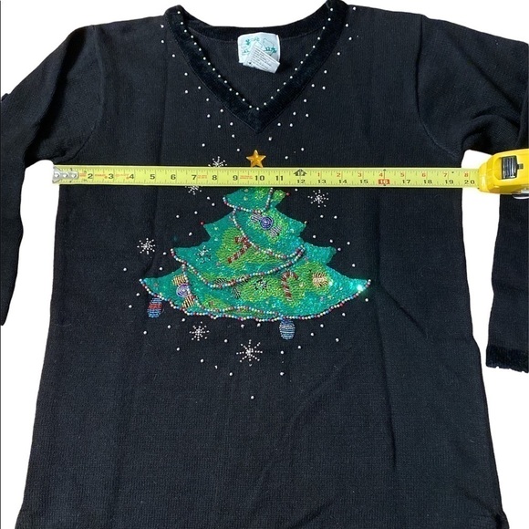 🎄Quacker Factory Unisex 3D Knit Black Cotton Ramie Blend Grandmacore Sweater - Picture 6 of 8